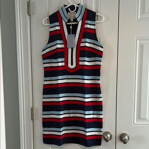 STS Blue Red and White Mock Neck Sheath Dress - NWT